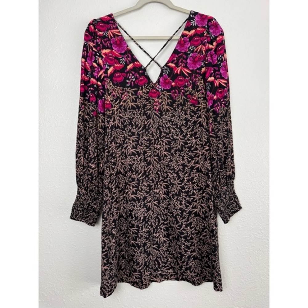 Anthropologie Cyree tunic mini dress floral black purple puff sleeves 6 - Picture 7 of 12